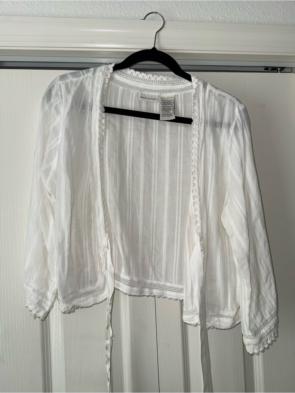 White Stag White Sheer Lace-Trim Openfront Jacket
